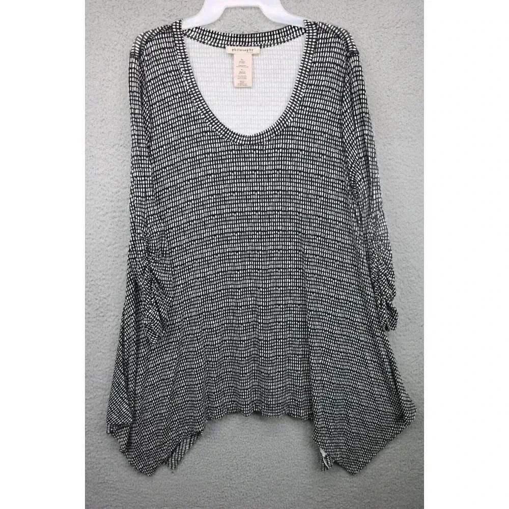 Philosophy Black & White Tunic/Mini Dress-Size XL-3/4 Sleeves-Asymmetrical Hem